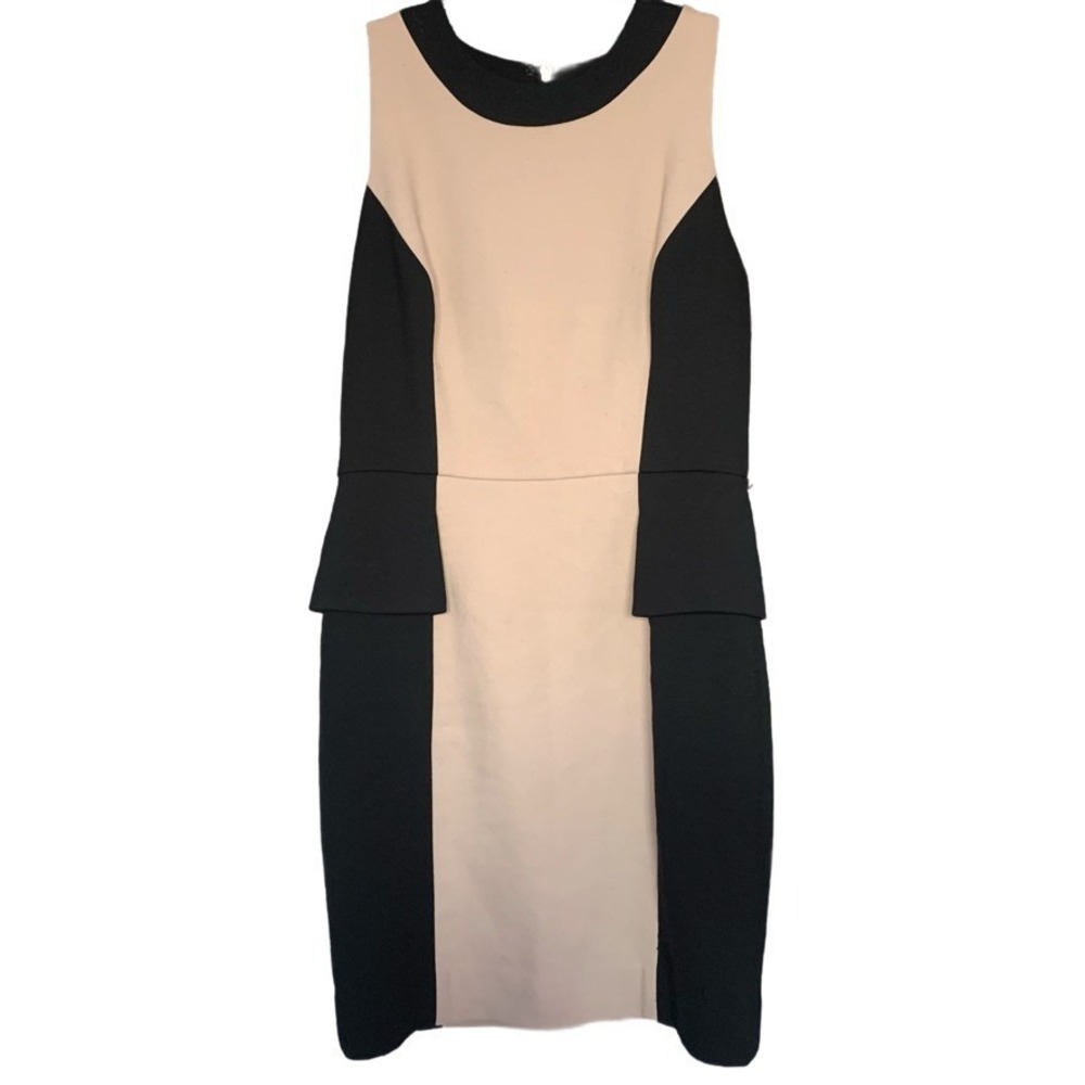 Vintage Milly‎ New York Sleeveless Dress Sheath Wool Blend Black Tan Size 10 USA